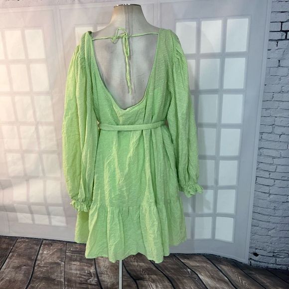 Eloquii NWT lime green long sleeve tie waist mini ruffle hem dress size 26 - Picture 7 of 12